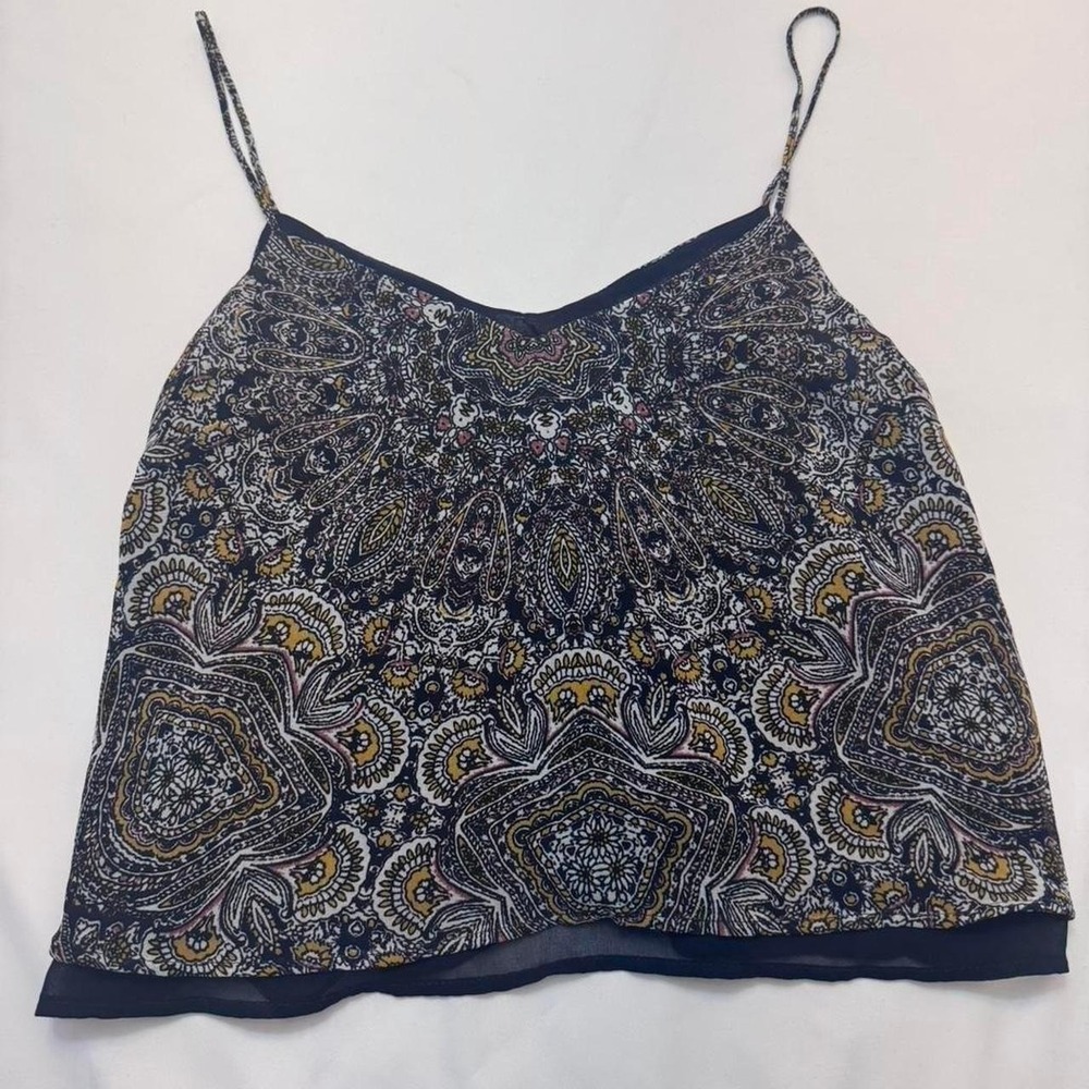 Cape Juby Womens XS Blue Paisley Print V-Neck Spaghetti Strap Cami Tank Top Boho